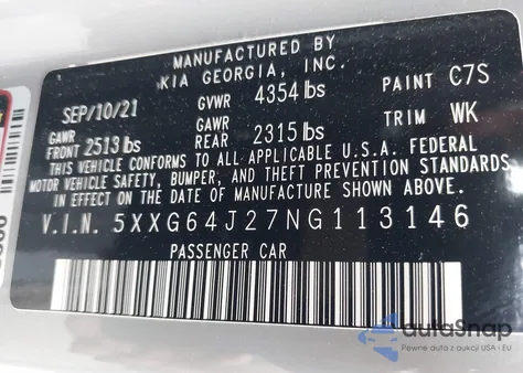 2022 Kia K5 Gt-Line z USA, uszkodzony, nr VIN 5XXG64J27NG113146